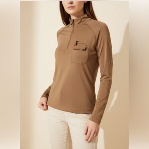 Jamie Sadock XL Brown Long Sleeve Top with satin shine & pockets Golf
